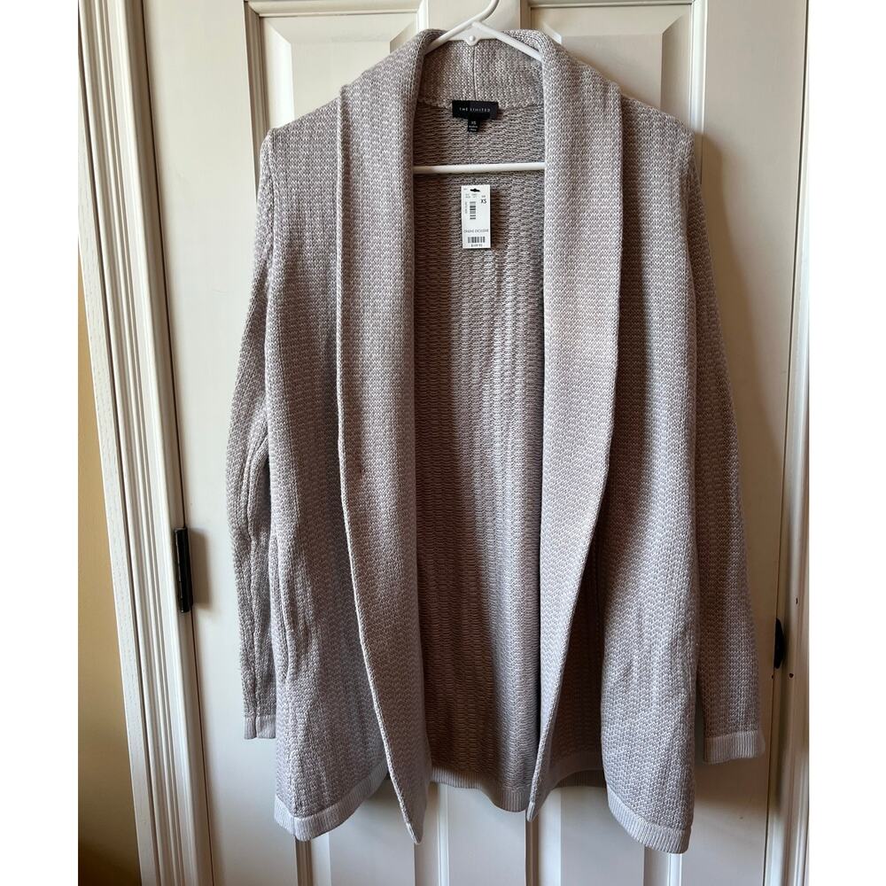 NEW The Limited Shawl Collar Knit Cardigan Long Line Sweater Grey/White XS